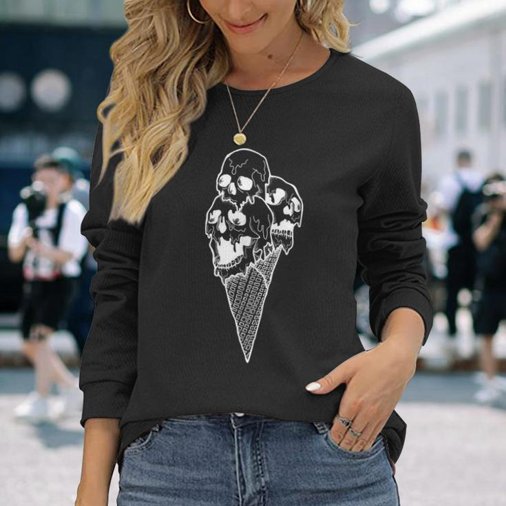 Creepy Skulls Icecream Horror Halloween Halloween Long Sleeve T-Shirt Gifts for Her