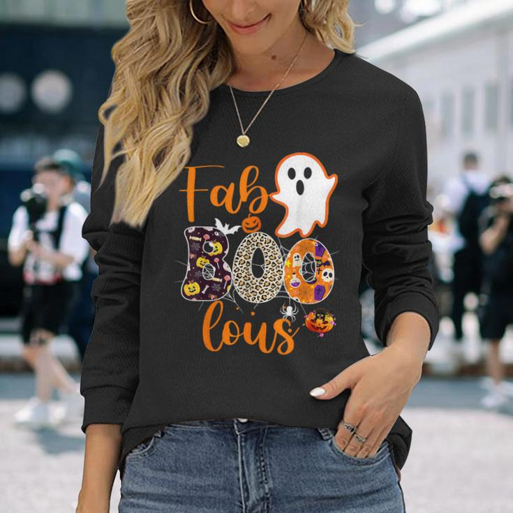 Cute Boo Ghost Halloween Fab Boo Lous Leopard Long Sleeve T-Shirt Gifts for Her