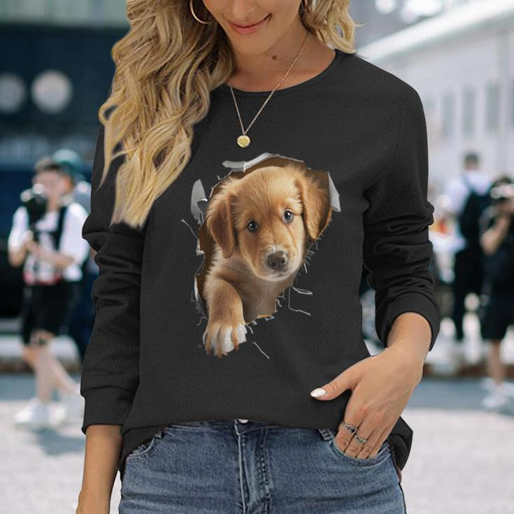 Cute Golden Retriever Puppy Dog Breaking Through Long Sleeve T-Shirt Gifts for Her