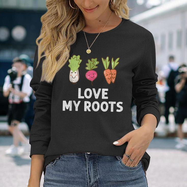 Cute I Love My Roots Toddler Root Vegetables Gardening Gardening Long Sleeve T-Shirt Gifts for Her