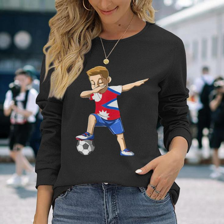 Dabbing Soccer Boy Nepal Jersey Nepalese Long Sleeve T-Shirt T-Shirt Gifts for Her