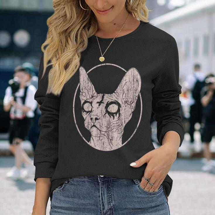 Death Metal Sphynx Cat Long Sleeve T-Shirt Gifts for Her