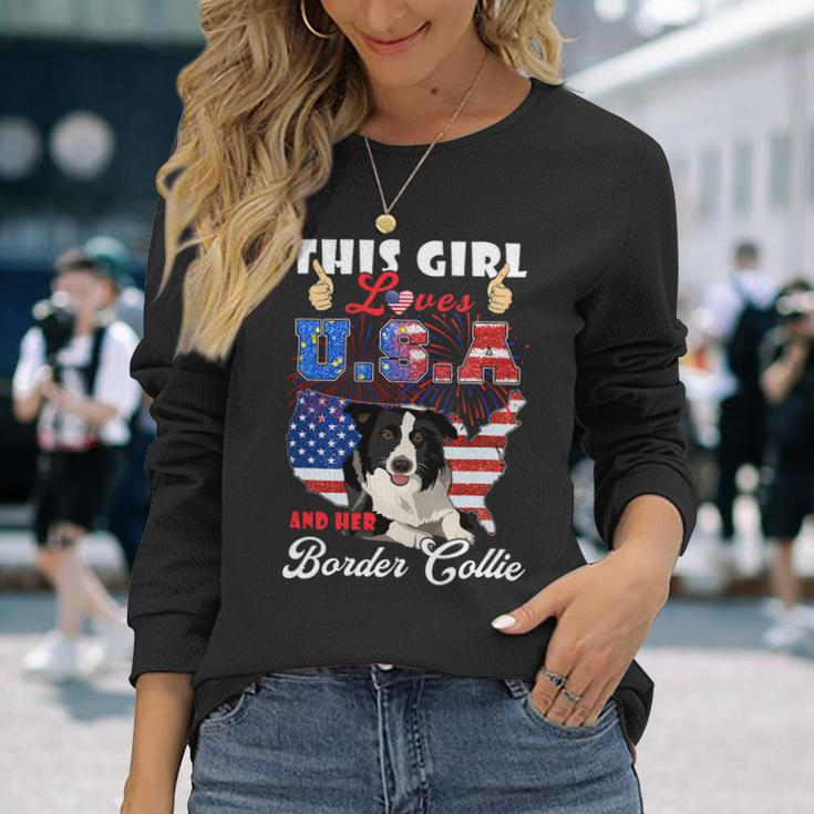 Dog Border Collie This Girl Loves Usa And Her Dog 4Th Of July Border Collie Long Sleeve T-Shirt Gifts for Her