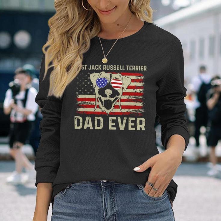 Dog Grayhound Best Dog Dad Ever Usa Flag Dad Joke Greyhound 4Th Of July 21 Long Sleeve T-Shirt Gifts for Her