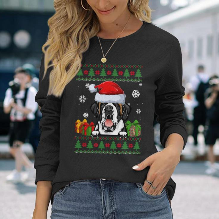 Dog Lovers Saint Bernard Santa Hat Ugly Christmas Sweater Long Sleeve T-Shirt Gifts for Her
