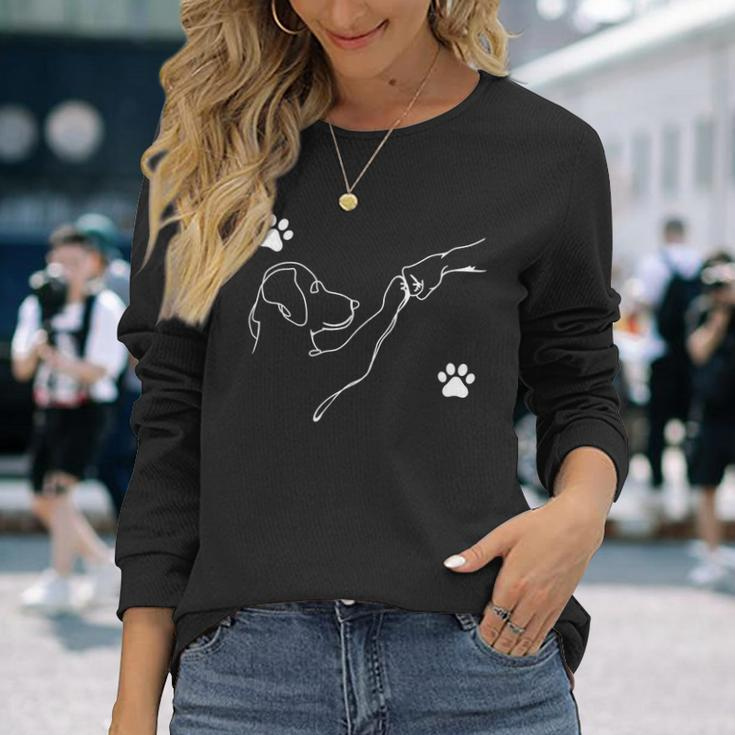 Dog And People Punch Hand Dog Friendship Fist Bump Dog's Paw Long Sleeve Gifts for Her