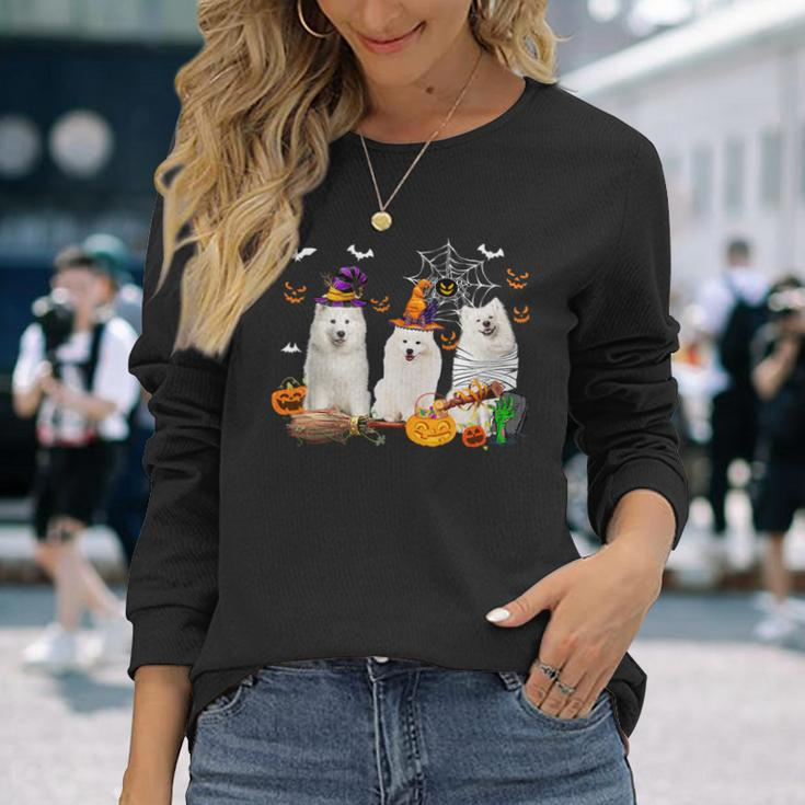 Dog Samoyed Three Samoyed Dogs Witch Halloween Mummy Scary Pumpkins 2 Long Sleeve T-Shirt Gifts for Her