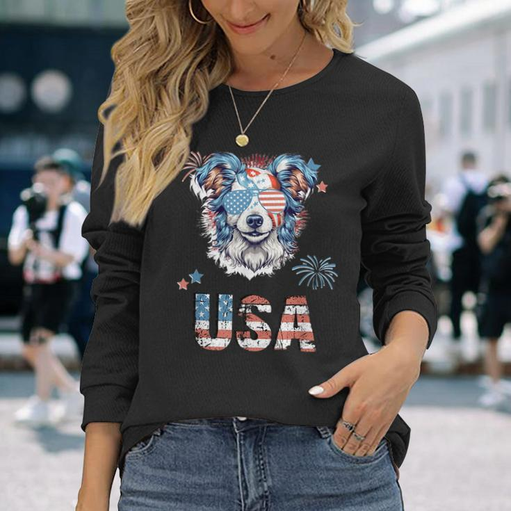 Dog With Usa Letters 4Th Of July Patriotic Long Sleeve T-Shirt Gifts for Her