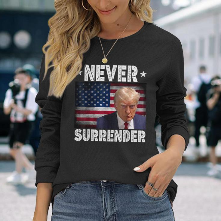 Donald Trump President Hot Never Surrender Usa Flag Long Sleeve T-Shirt Gifts for Her