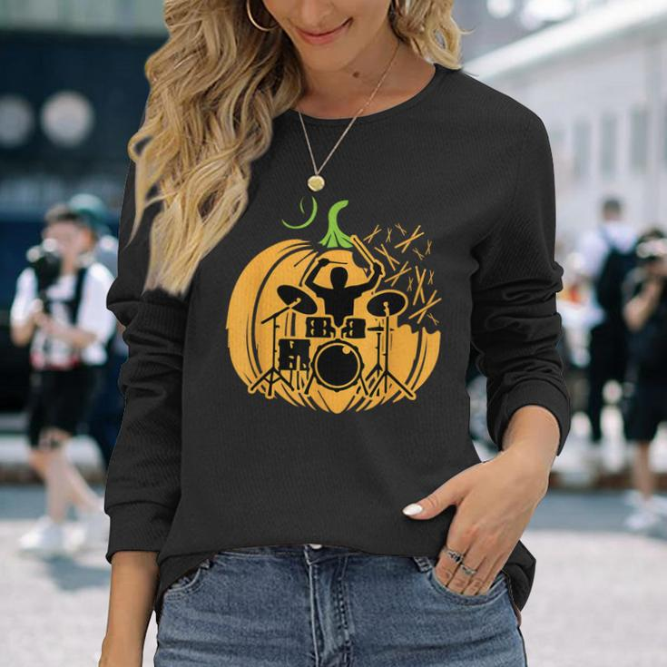Drum-Mer Pumpkin Band Rock Music Lover Cool Musician Long Sleeve T-Shirt Gifts for Her
