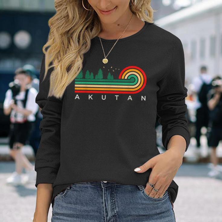 Evergreen Vintage Stripes Akutan Alaska Long Sleeve T-Shirt Gifts for Her