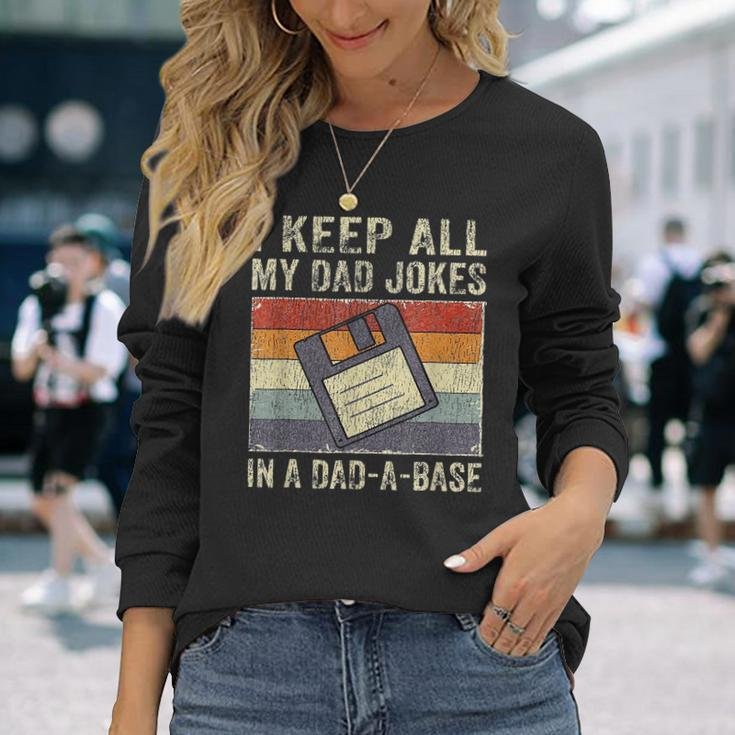 Fathers Day Daddy Jokes In Dad-A-Base Vintage Retro Long Sleeve T-Shirt T-Shirt Gifts for Her