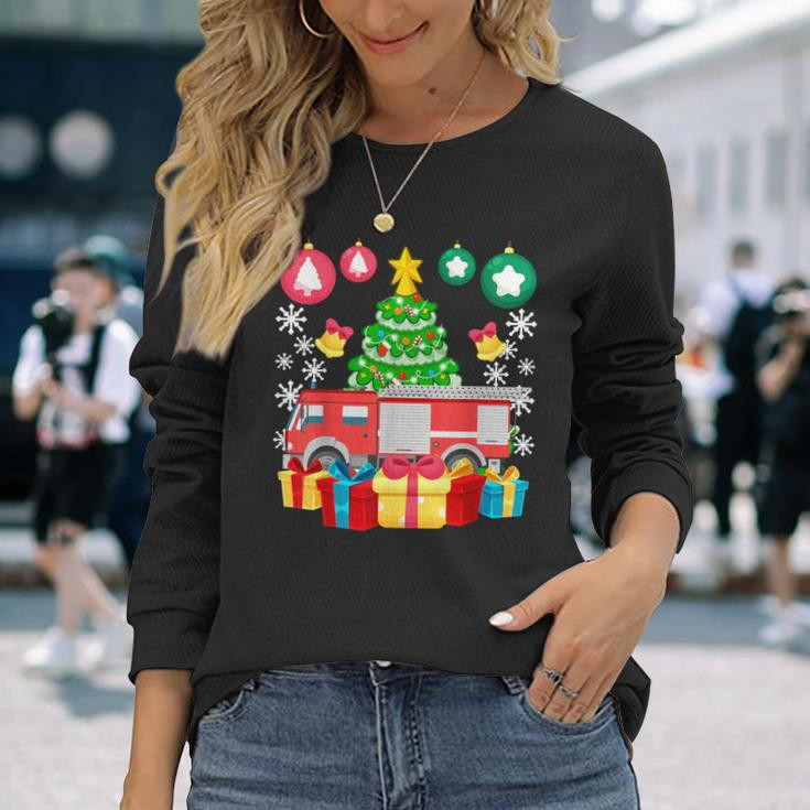 Fire Truck Christmas Ornaments Xmas Cute Firefighter Long Sleeve T-Shirt Gifts for Her