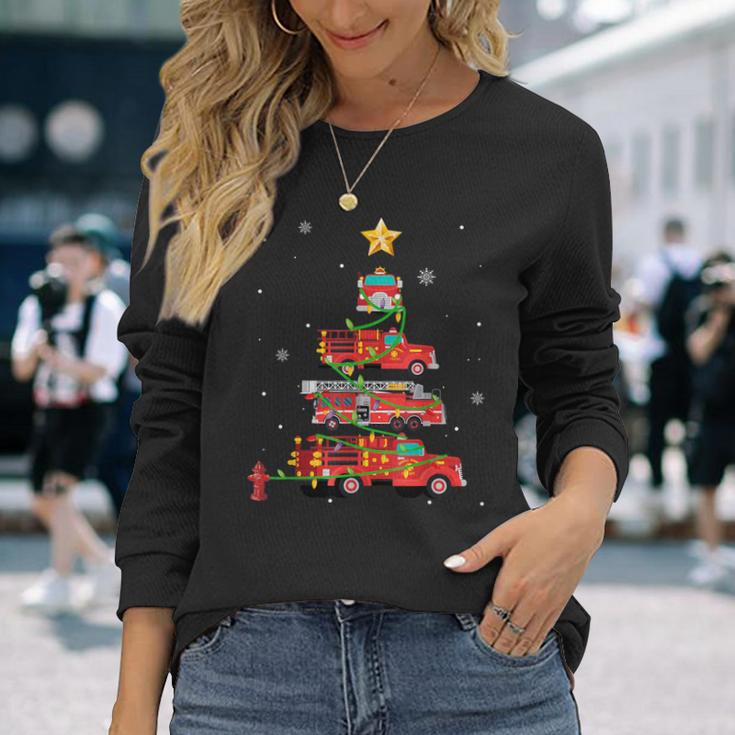 Firefighter Fire Truck Christmas Tree Xmas Long Sleeve T-Shirt Gifts for Her