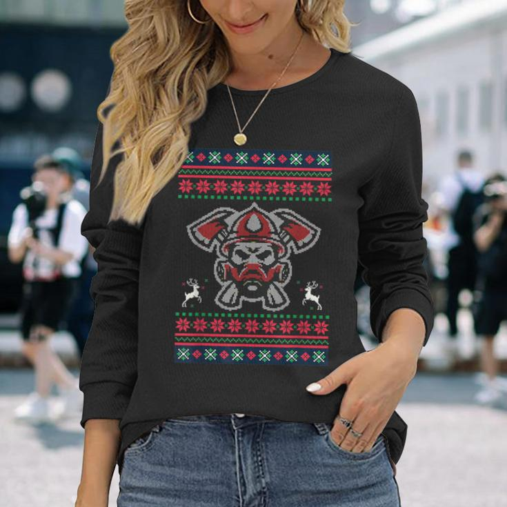 Firefighter Ugly Christmas Sweater Fireman Xmas Long Sleeve T-Shirt Gifts for Her