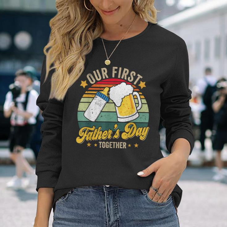 Our First Fathers Day Together Vintage New Dad Matching Long Sleeve T-Shirt Gifts for Her