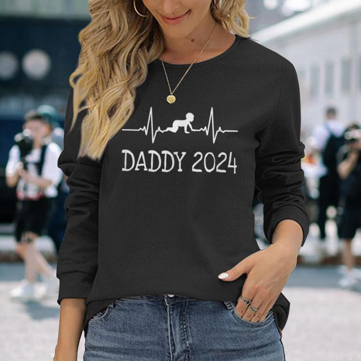 First Time Father New Dad Expecting Daddy 2024 Long Sleeve T-Shirt Gifts for Her