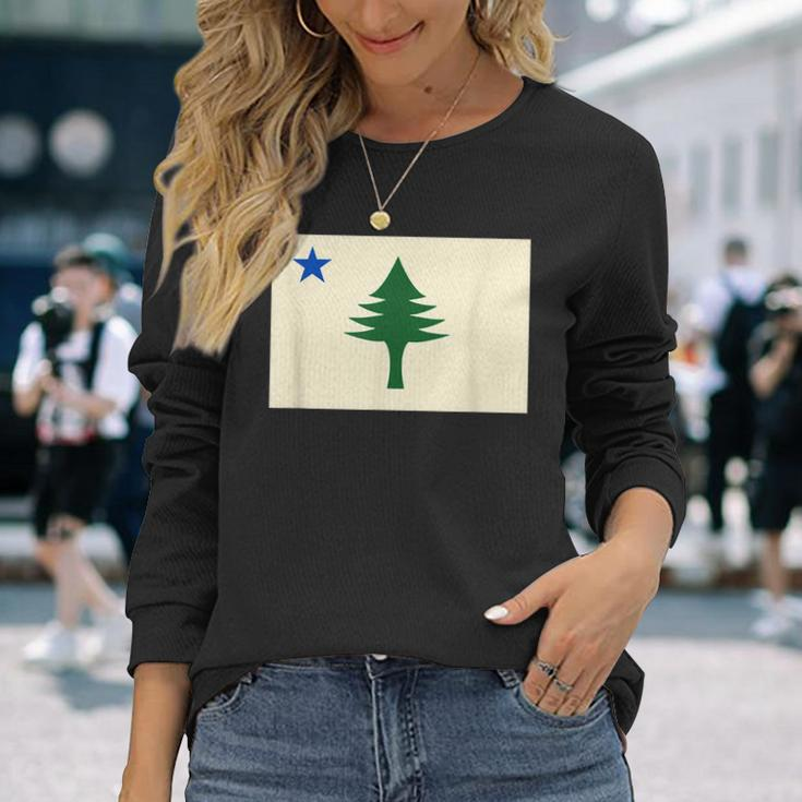 Flag Of Maine 1901 Maine State Flag Pine Tree State Long Sleeve T-Shirt Gifts for Her