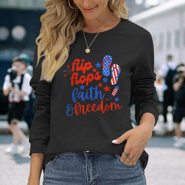 Flip Flops Faith And Freedom Fireworks 4Th Of July Us Flag Long Sleeve T-Shirt Gifts for Her