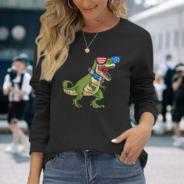 Fourth Of July Trex American Flag Us Men Women Boys Long Sleeve T-Shirt Gifts for Her