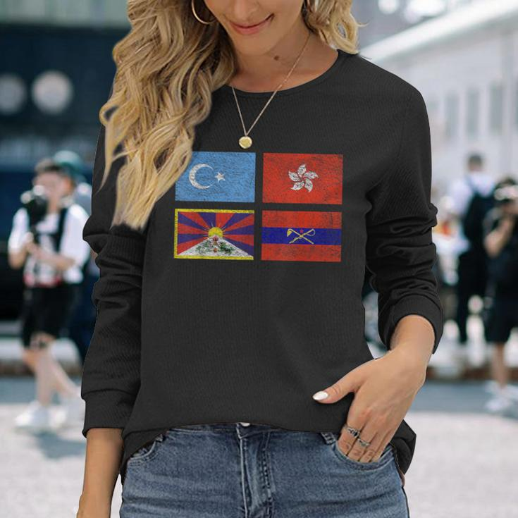 Free Tibet Uyghurs Hong Kong Inner Mongolia China Flag Long Sleeve T-Shirt Gifts for Her