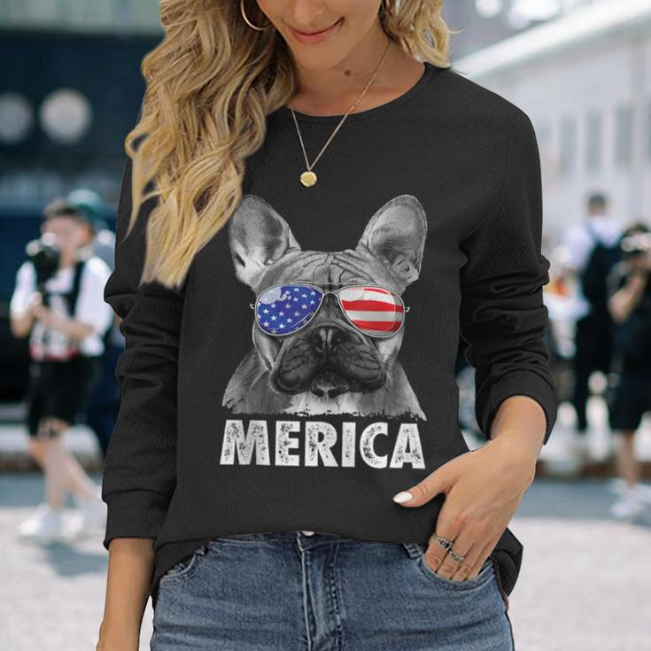 French Bulldog 4Th Of July Merica American Flag Long Sleeve T-Shirt Gifts for Her