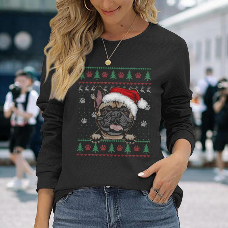 French Bulldog Christmas Ugly Sweater Dog Lover Xmas Long Sleeve T-Shirt Gifts for Her