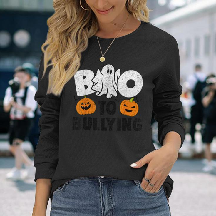 Boo To Bullying Orange Unity Day Halloween Teacher Kid Long Sleeve T-Shirt Gifts for Her
