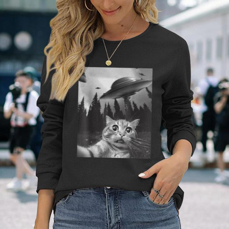 Cat Selfie With Ufos Long Sleeve Gifts for Her