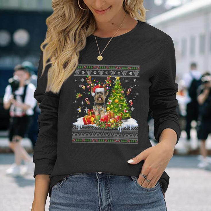 Christmas Lights Yorkie Dog Xmas Ugly Sweater Long Sleeve T-Shirt Gifts for Her
