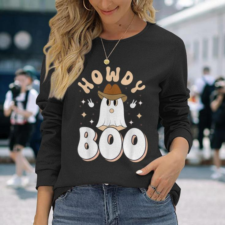 Halloween Howdy Boo Retro Ghost Western Costume Long Sleeve Gifts for Her