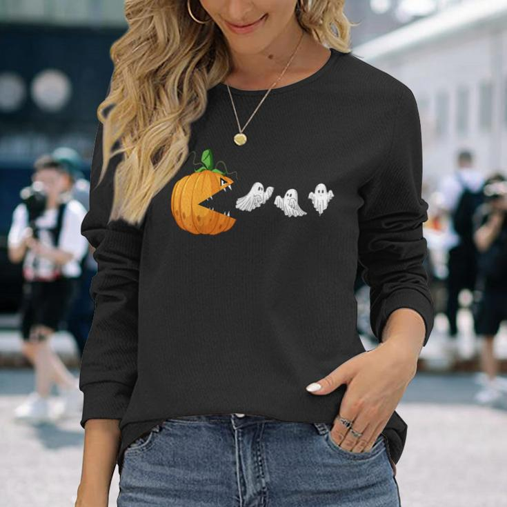 Halloween Scary Pumpkin Ghosts Creepy Halloween Gamer Long Sleeve T-Shirt Gifts for Her