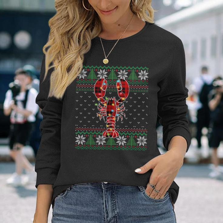 Lobster Ugly Sweater Christmas Animals Lights Xmas Long Sleeve T-Shirt Gifts for Her