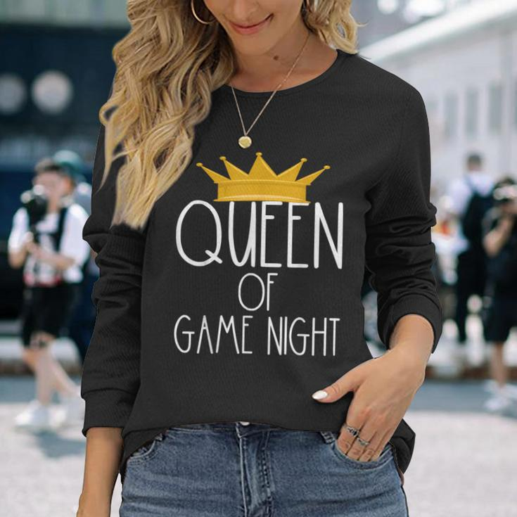 Queen Of Game Night Card Games Boardgame Winner Crown Long Sleeve T-Shirt Gifts for Her