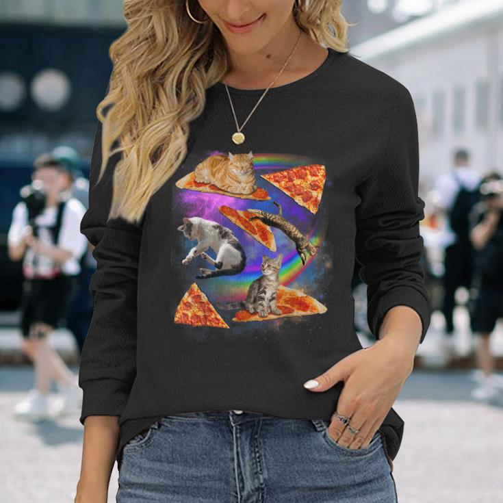 Galaxy Cat In Space Cat Riding Pizza Long Sleeve T-Shirt Gifts for Her