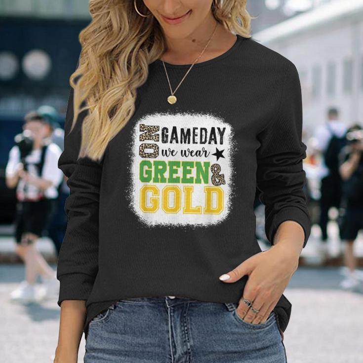 On Gameday Football We Wear Green And Gold Leopard Print Long Sleeve Gifts for Her