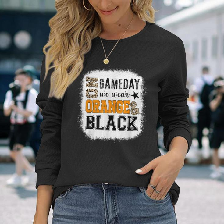 On Gameday Football We Wear Orange And Black Leopard Print Long Sleeve T-Shirt Gifts for Her