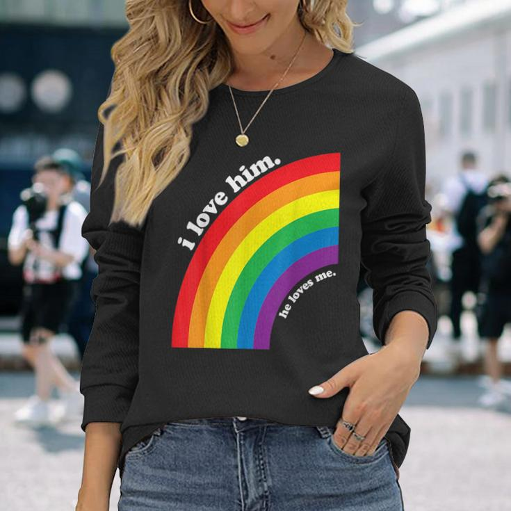Gay Couple I Love Him He Loves Me For Gay Boyfriend Husband Long Sleeve T-Shirt T-Shirt Gifts for Her