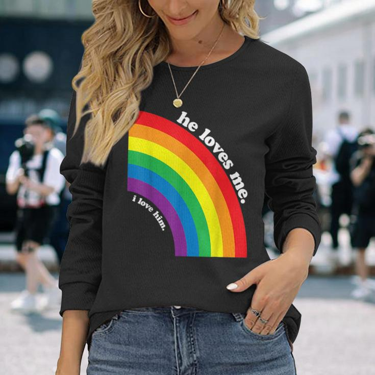 Gay Couple He Loves Me I Love Him For Gay Boyfriend Husband Long Sleeve T-Shirt T-Shirt Gifts for Her
