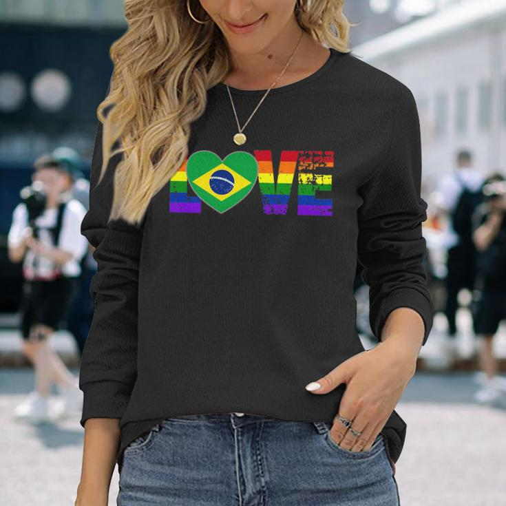Gay Pride Brazilian Brazil Flag Long Sleeve T-Shirt T-Shirt Gifts for Her