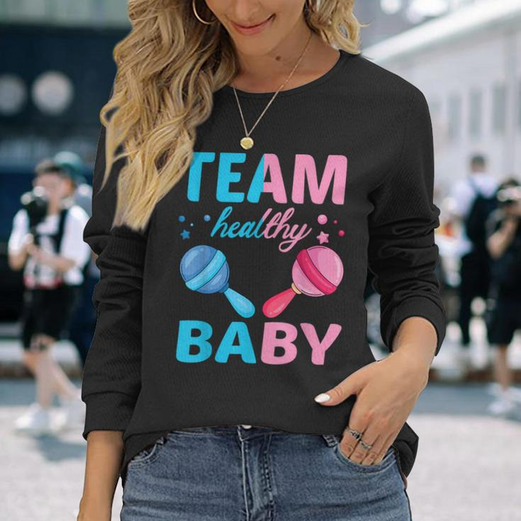 Gender Reveal Of Team Healthy Baby Party Supplies Long Sleeve T-Shirt Gifts for Her
