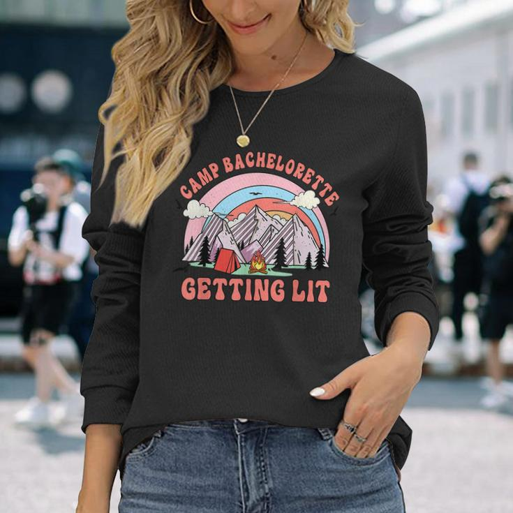 Getting Lit Bride Bridesmaid Retro Camp Bachelorette Party Long Sleeve T-Shirt Gifts for Her