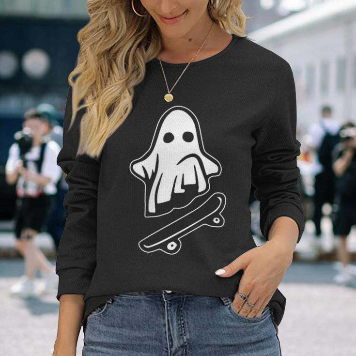 Ghost Skateboarding Halloween Costume Ghoul Spirit Long Sleeve T-Shirt Gifts for Her