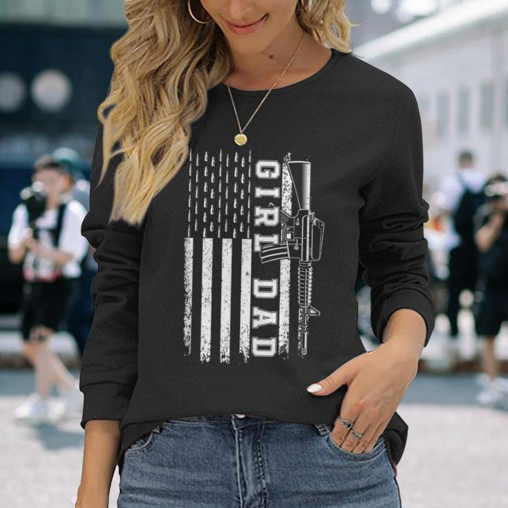 Girl Dad For Men Bullet And Rifle Usa Flag Fathers Day Long Sleeve T-Shirt Gifts for Her