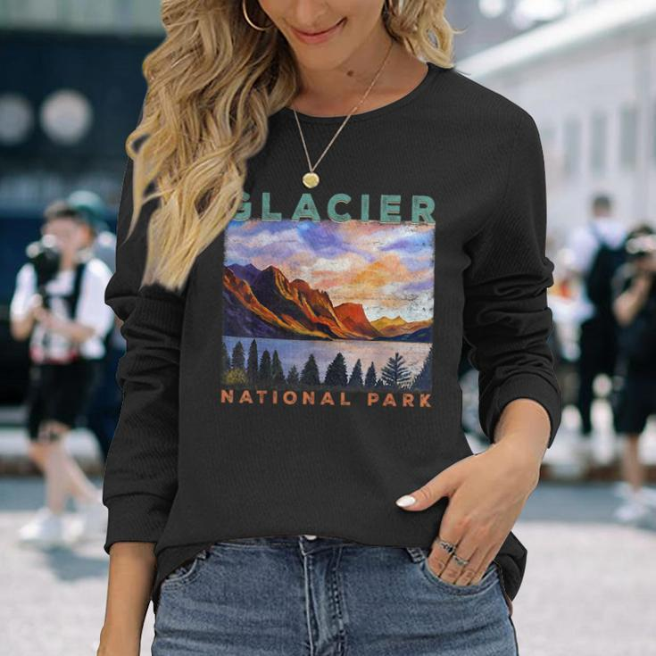 Glacier National Park Retro Us Montana Vintage Parks Long Sleeve T-Shirt Gifts for Her