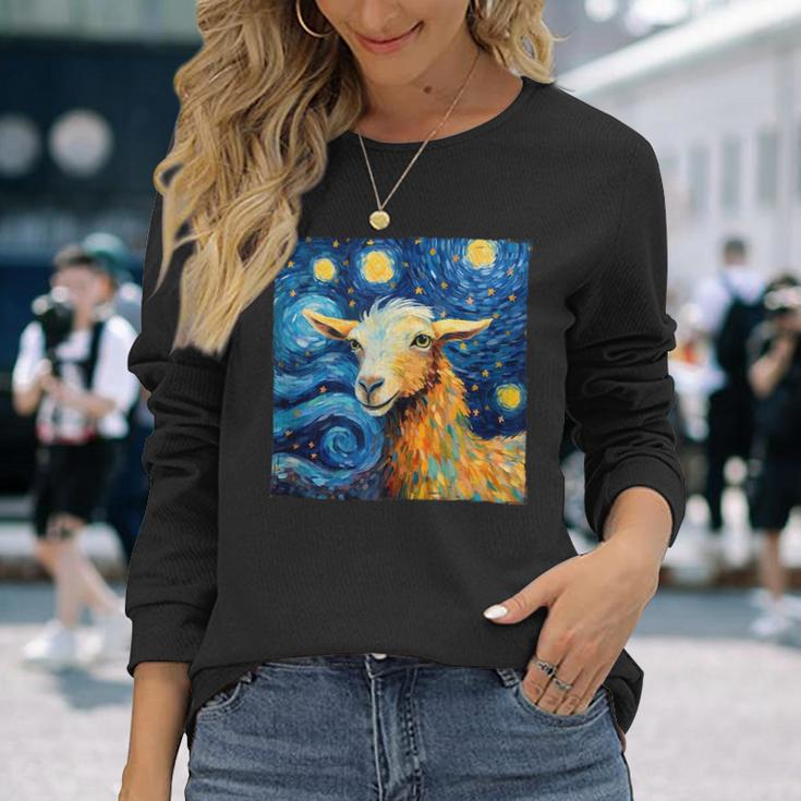 Goat In The Style Of Van Goghs Iconic Starry Night Long Sleeve T-Shirt ...