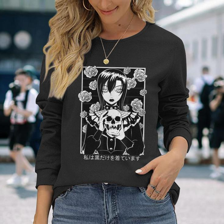 Goth Girl Skull Gothic Anime Aesthetic Horror Aesthetic Long Sleeve T-Shirt Gifts for Her