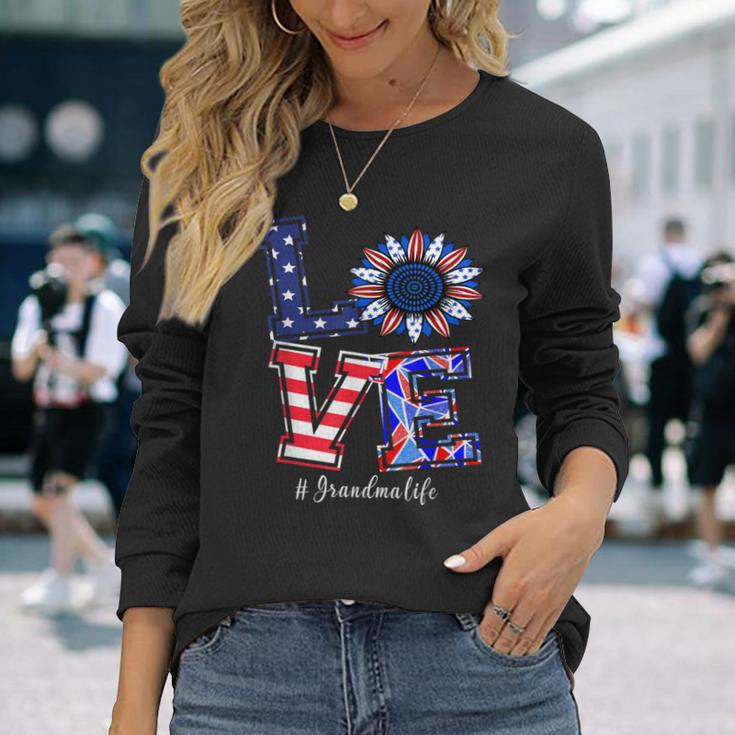 Grandma Life 4Th Of July Love Sunflower American Flag Long Sleeve T-Shirt Gifts for Her