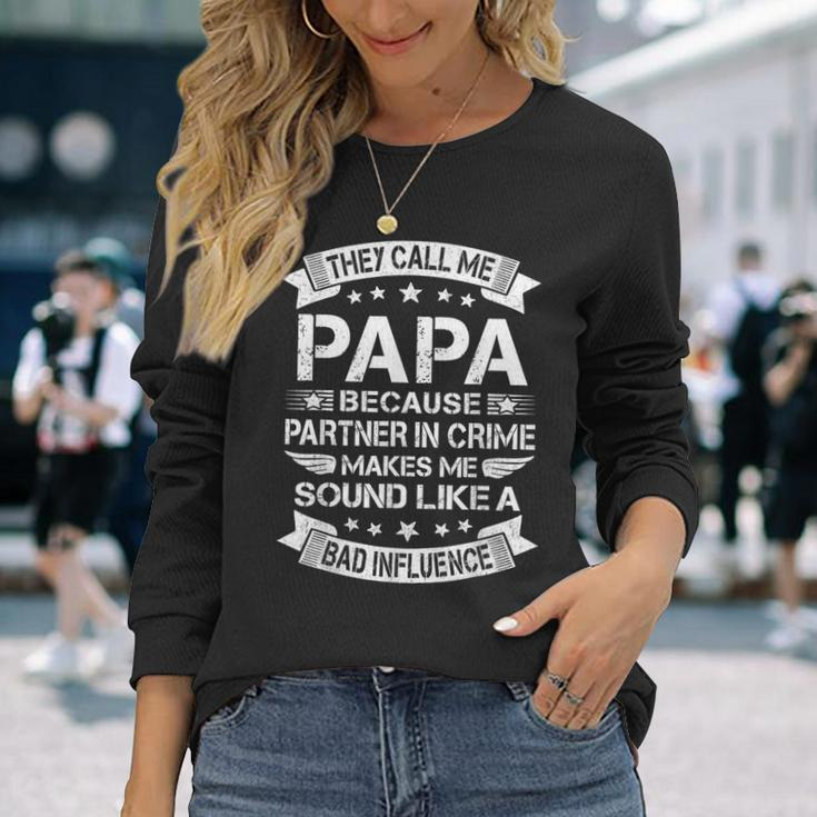 Grandpa Papa Partner In Crime Dad Fathers Day Long Sleeve T-Shirt Gifts for Her
