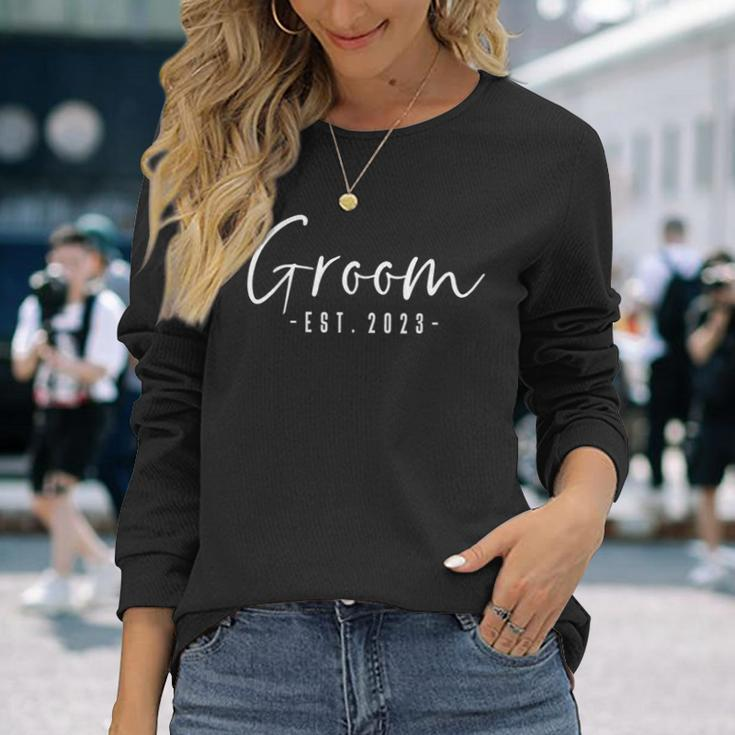 Groom Est 2023 Future Husband Engaged Him Engagement Long Sleeve T-Shirt Gifts for Her